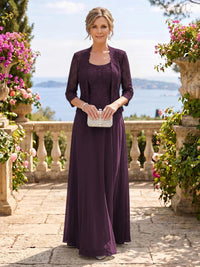 Chiffon Jewel 3/4 Sleeves 2 Pieces A Line Mother of the Bride Dresses