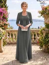 Chiffon Jewel 3/4 Sleeves 2 Pieces A Line Mother of the Bride Dresses