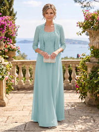 Chiffon Jewel 3/4 Sleeves 2 Pieces A Line Mother of the Bride Dresses