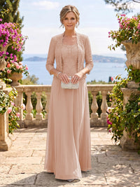 Chiffon Jewel 3/4 Sleeves 2 Pieces A Line Mother of the Bride Dresses