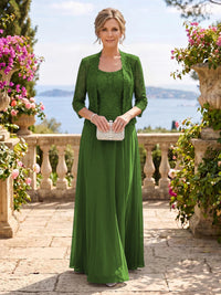 Chiffon Jewel 3/4 Sleeves 2 Pieces A Line Mother of the Bride Dresses