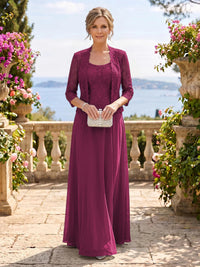 Chiffon Jewel 3/4 Sleeves 2 Pieces A Line Mother of the Bride Dresses