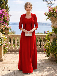 Chiffon Jewel 3/4 Sleeves 2 Pieces A Line Mother of the Bride Dresses