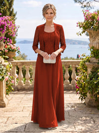 Chiffon Jewel 3/4 Sleeves 2 Pieces A Line Mother of the Bride Dresses
