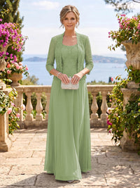 Chiffon Jewel 3/4 Sleeves 2 Pieces A Line Mother of the Bride Dresses