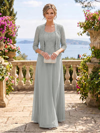Chiffon Jewel 3/4 Sleeves 2 Pieces A Line Mother of the Bride Dresses