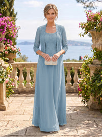 Chiffon Jewel 3/4 Sleeves 2 Pieces A Line Mother of the Bride Dresses