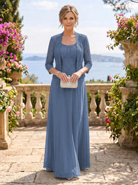 Chiffon Jewel 3/4 Sleeves 2 Pieces A Line Mother of the Bride Dresses