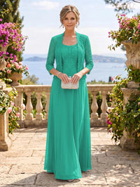 Chiffon Jewel 3/4 Sleeves 2 Pieces A Line Mother of the Bride Dresses