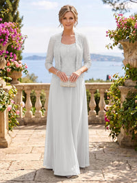 Chiffon Jewel 3/4 Sleeves 2 Pieces A Line Mother of the Bride Dresses