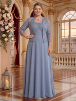Plus Size Chiffon Jewel 3/4 Sleeves 2 Pieces A Line Mother of the Bride Dresses