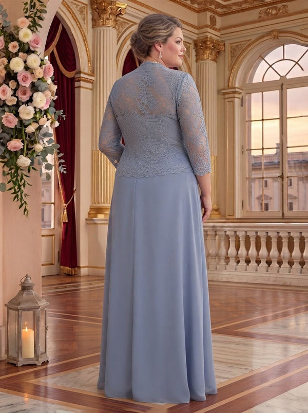 Plus Size Chiffon Jewel 3/4 Sleeves 2 Pieces A Line Mother of the Bride Dresses