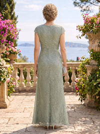 Chiffon V Neck A Line Cap Sleeves Floor Length Mother of the Bride/Groom Dresses