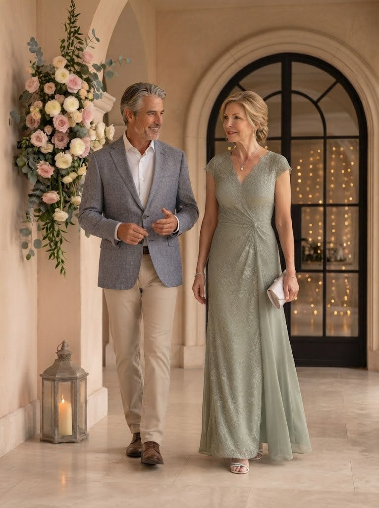 Chiffon V Neck A Line Cap Sleeves Floor Length Mother of the Bride/Groom Dresses