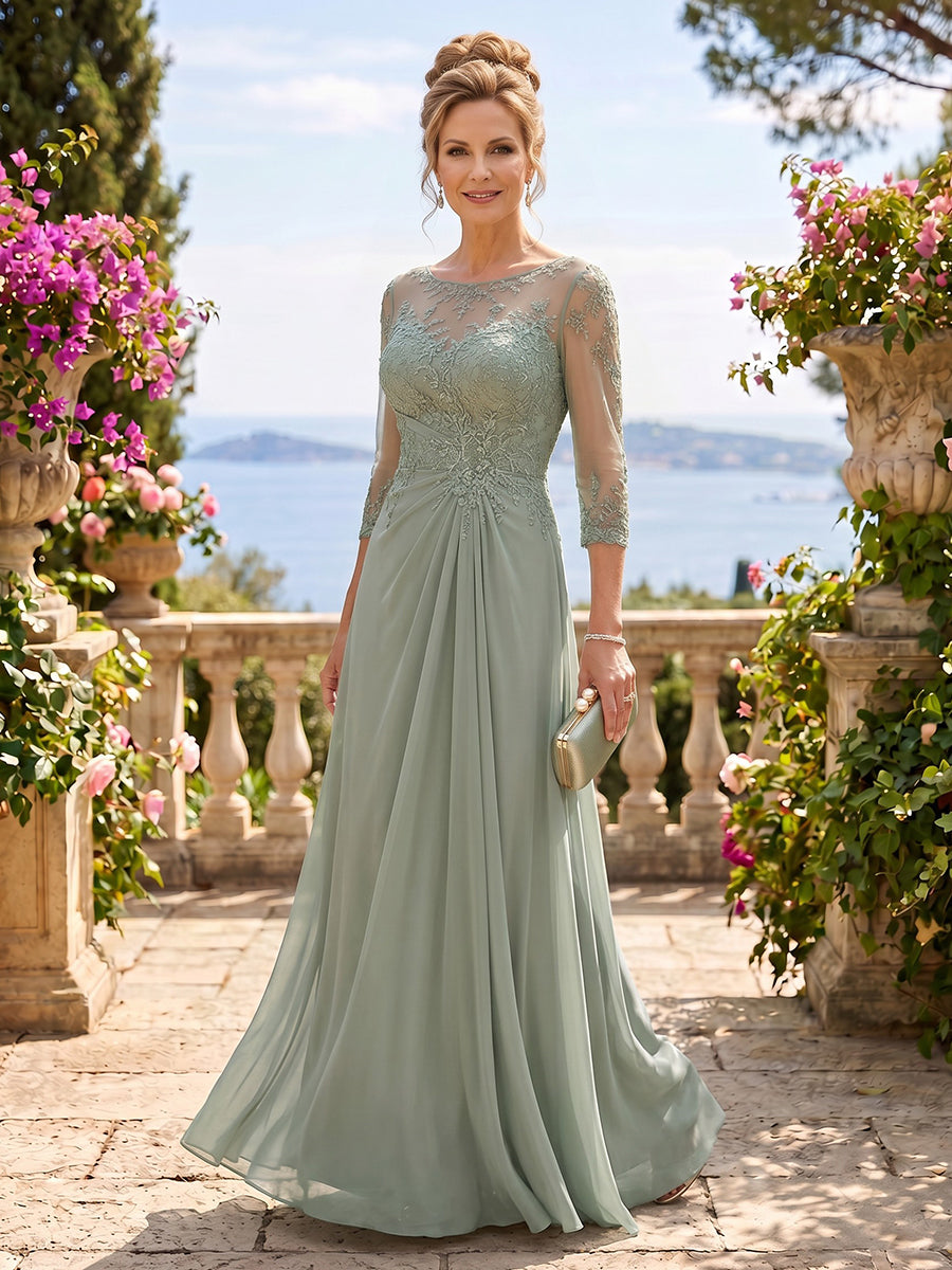 Chiffon Jewel A Line Floor Length Mother of the Bride/Groom Dresses
