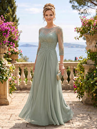 Chiffon Jewel A Line Floor Length Mother of the Bride/Groom Dresses