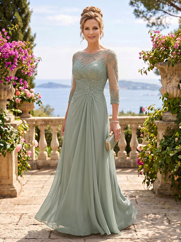 Chiffon Jewel A Line Floor Length Mother of the Bride/Groom Dresses
