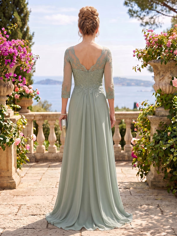 Chiffon Jewel A Line Floor Length Mother of the Bride/Groom Dresses