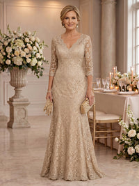 Lace Long Sleeves Mermaid Floor Length Mother of the Bride/Groom Dresses
