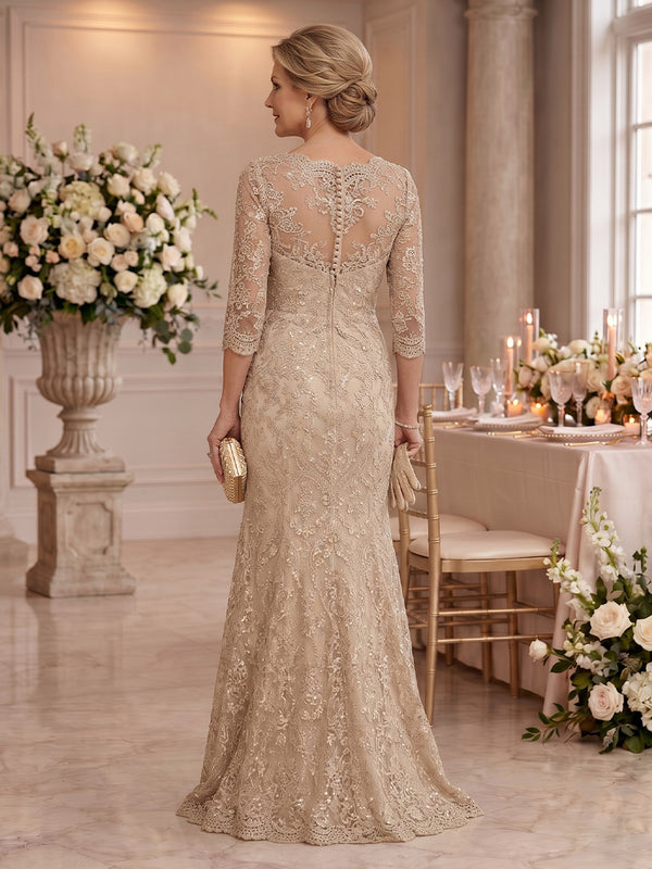 Lace Long Sleeves Mermaid Floor Length Mother of the Bride/Groom Dresses