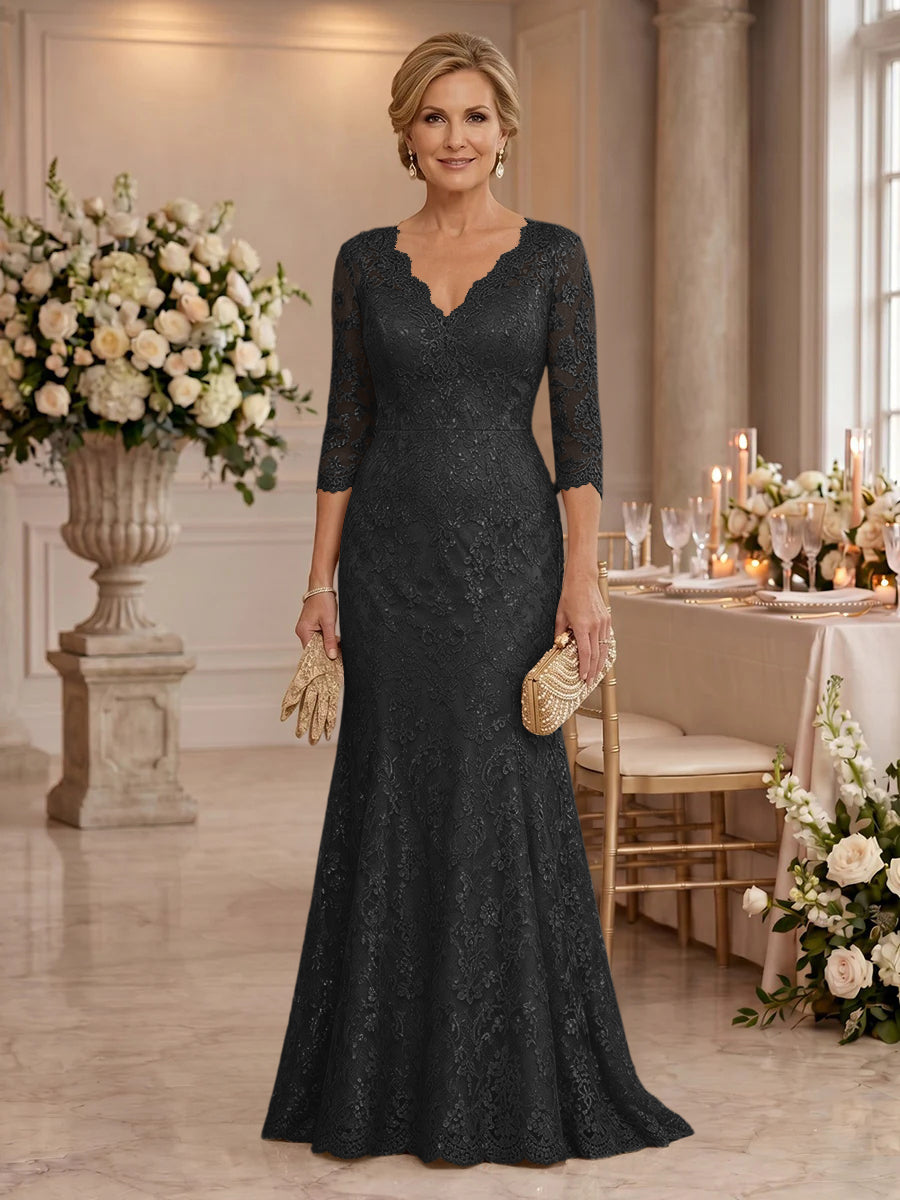 Lace Long Sleeves Mermaid Floor Length Mother of the Bride/Groom Dresses