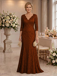Lace Long Sleeves Mermaid Floor Length Mother of the Bride/Groom Dresses