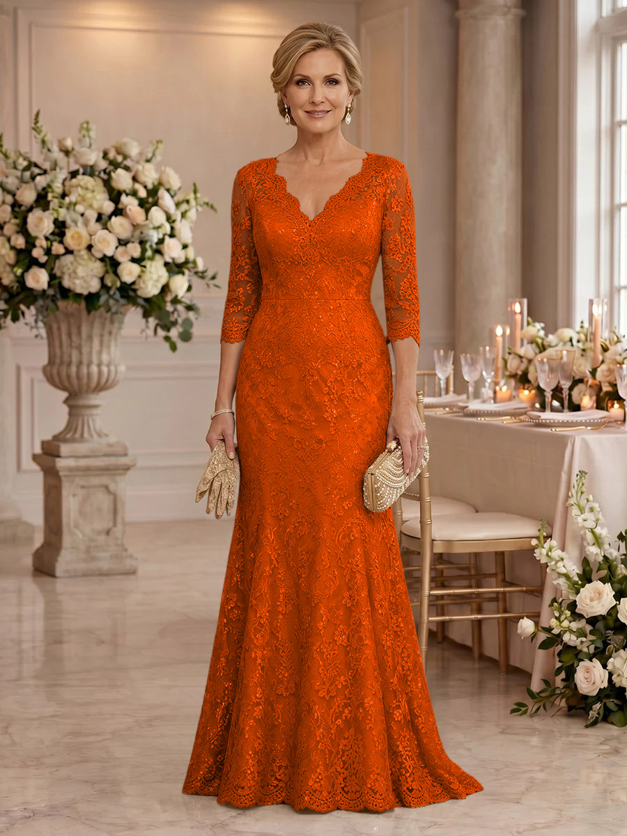 Lace Long Sleeves Mermaid Floor Length Mother of the Bride/Groom Dresses