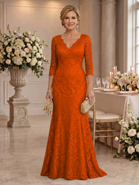 Lace Long Sleeves Mermaid Floor Length Mother of the Bride/Groom Dresses