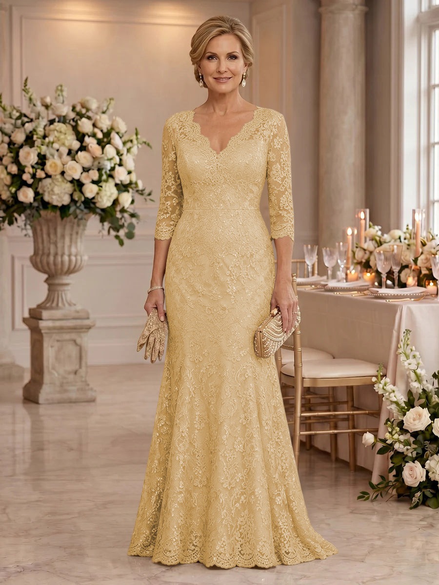 Lace Long Sleeves Mermaid Floor Length Mother of the Bride/Groom Dresses