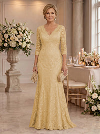 Lace Long Sleeves Mermaid Floor Length Mother of the Bride/Groom Dresses
