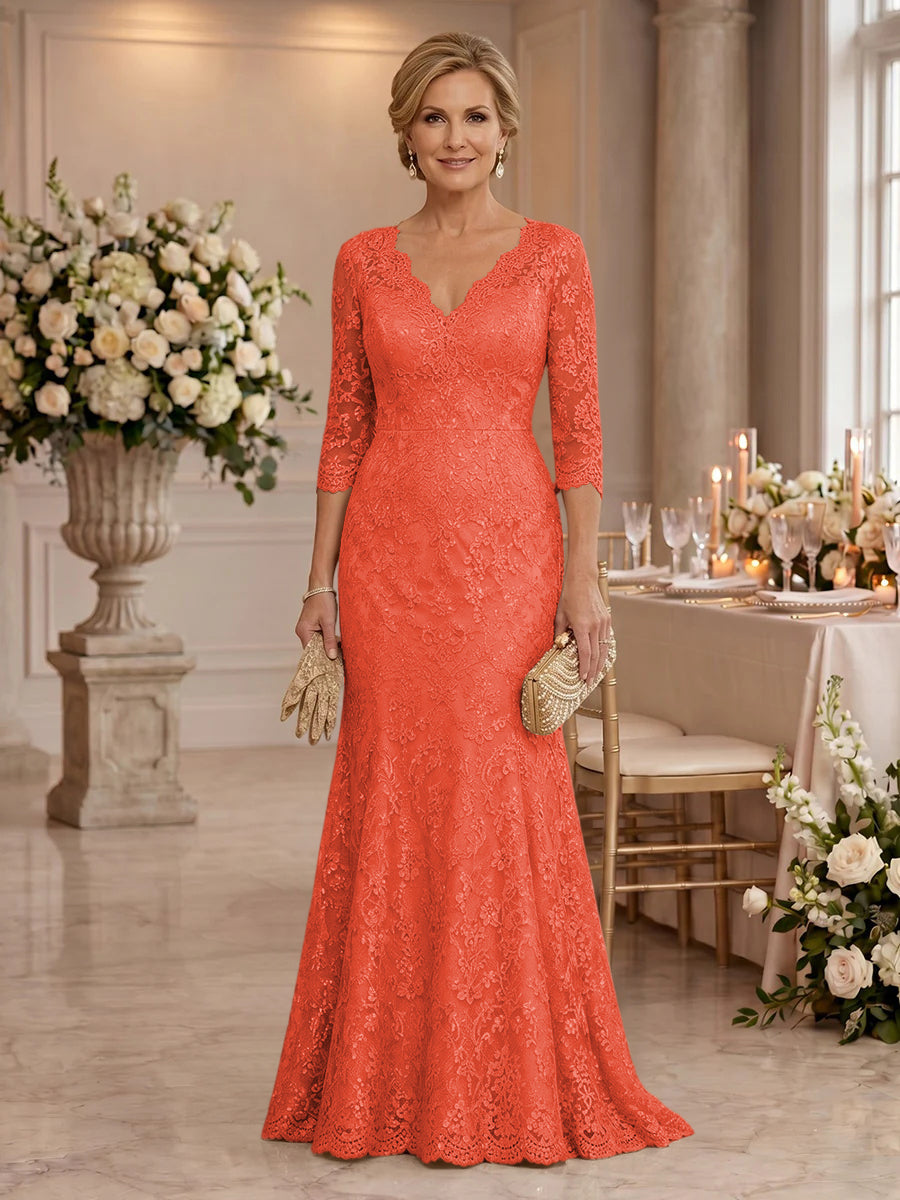 Lace Long Sleeves Mermaid Floor Length Mother of the Bride/Groom Dresses