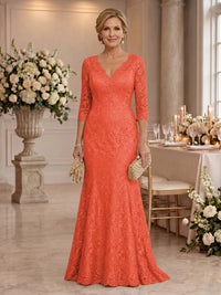 Lace Long Sleeves Mermaid Floor Length Mother of the Bride/Groom Dresses