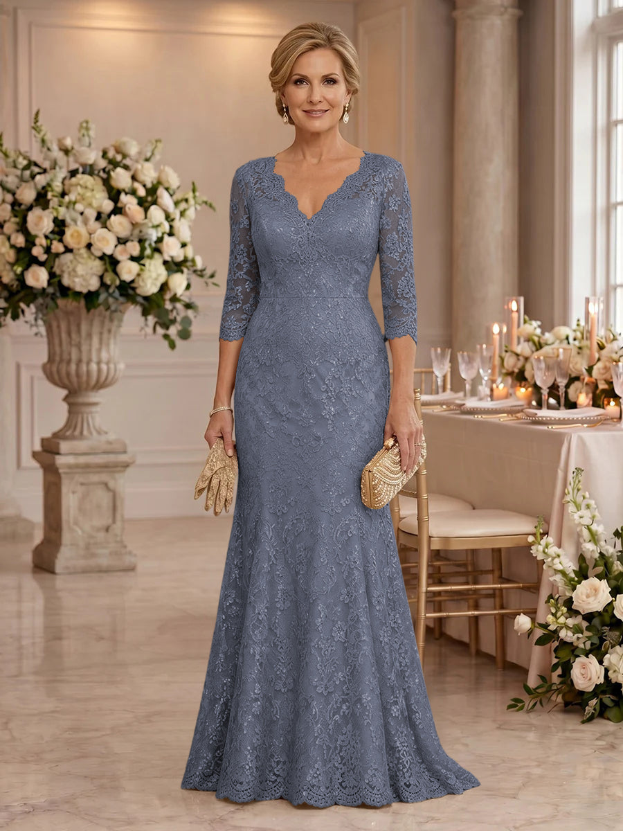 Lace Long Sleeves Mermaid Floor Length Mother of the Bride/Groom Dresses
