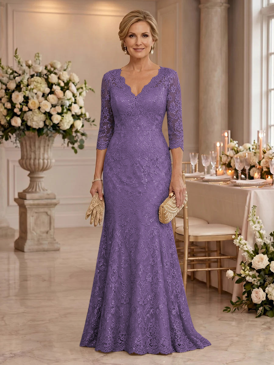 Lace Long Sleeves Mermaid Floor Length Mother of the Bride/Groom Dresses
