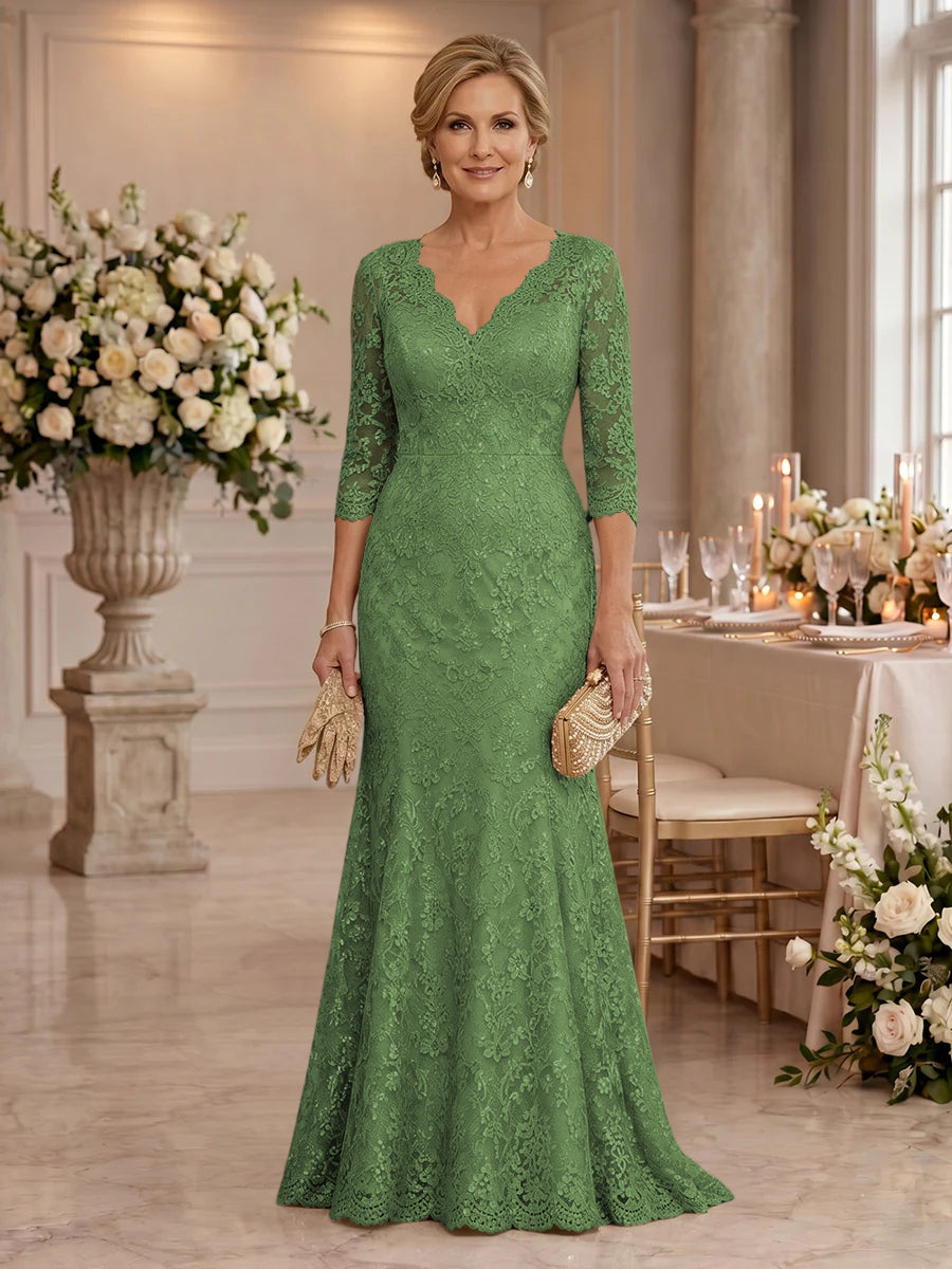 Lace Long Sleeves Mermaid Floor Length Mother of the Bride/Groom Dresses