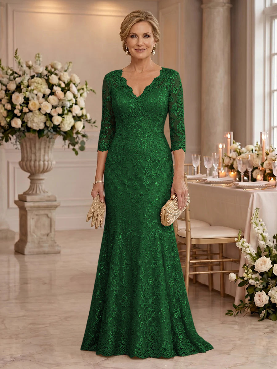 Lace Long Sleeves Mermaid Floor Length Mother of the Bride/Groom Dresses