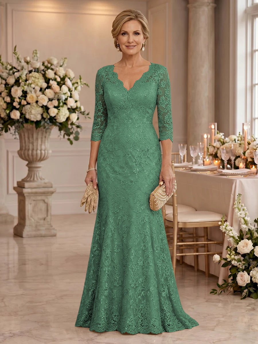 Lace Long Sleeves Mermaid Floor Length Mother of the Bride/Groom Dresses
