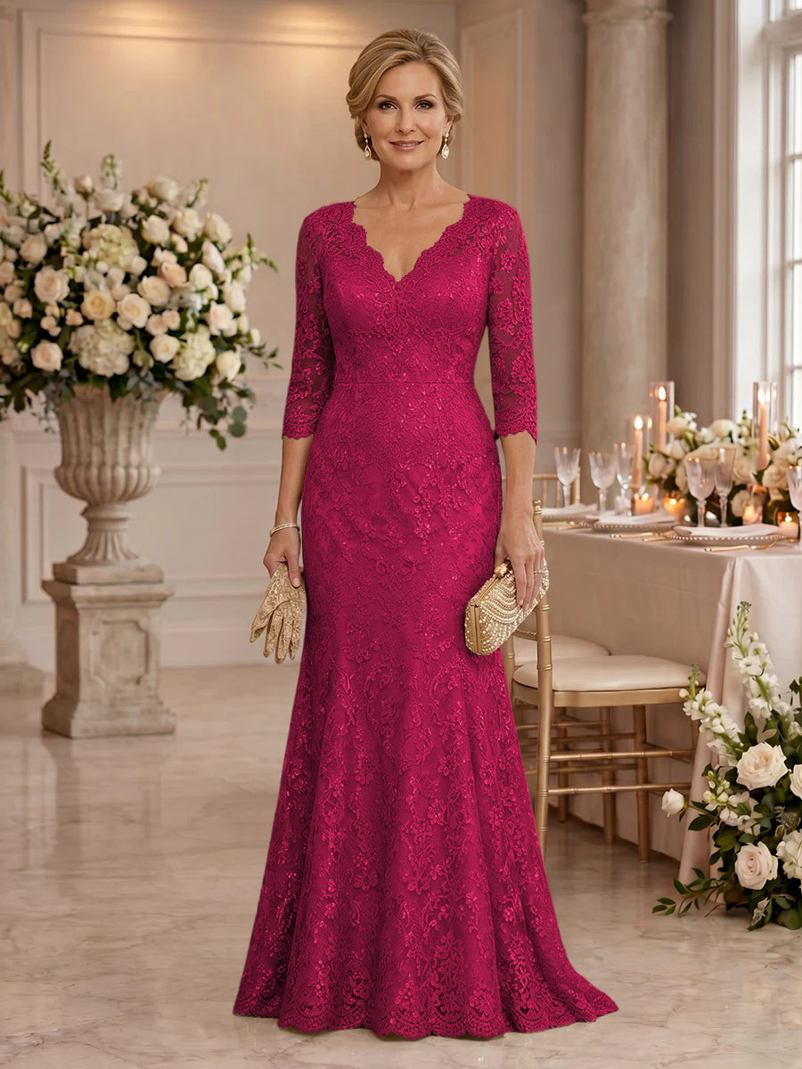 Lace Long Sleeves Mermaid Floor Length Mother of the Bride/Groom Dresses