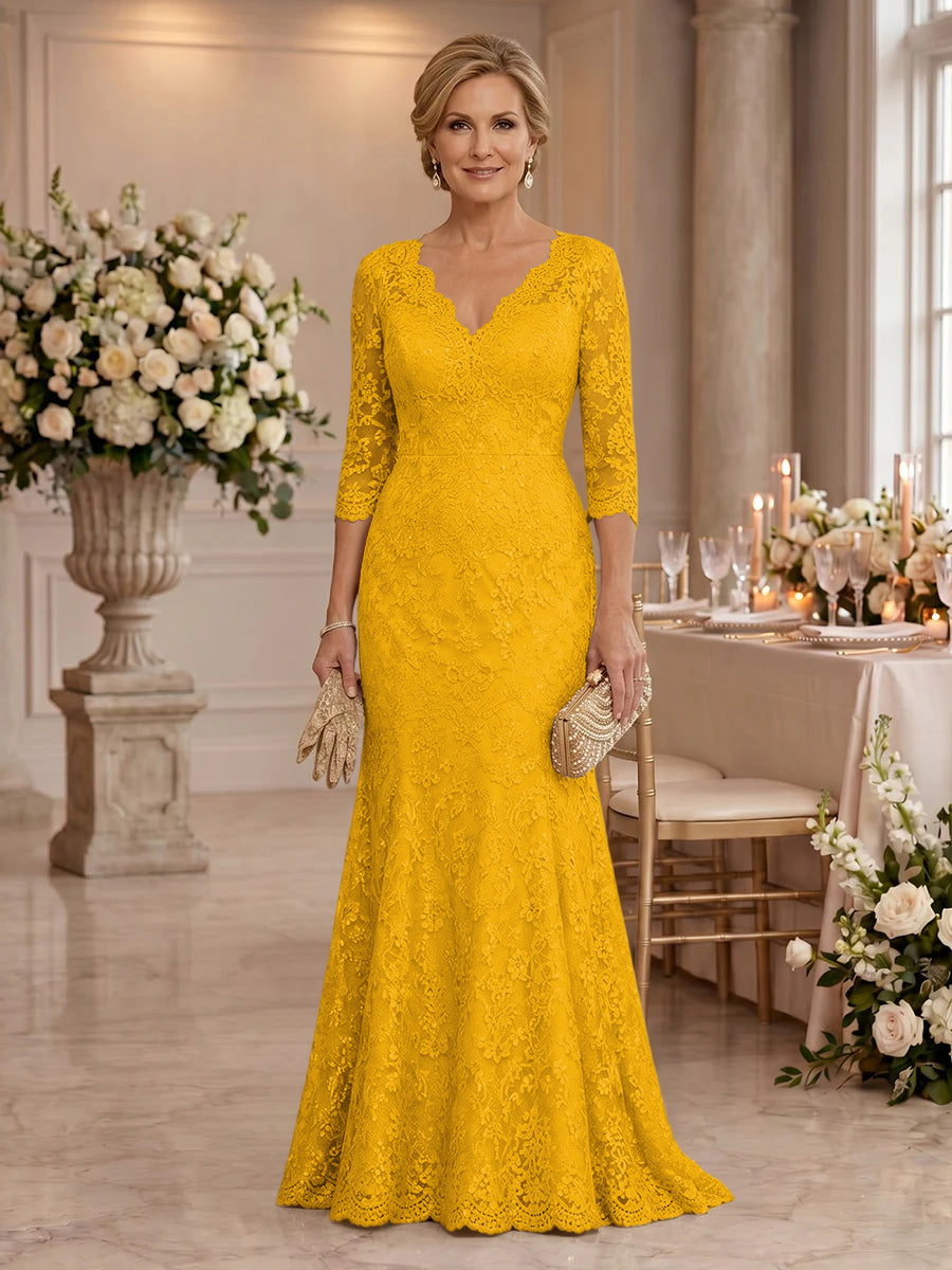 Lace Long Sleeves Mermaid Floor Length Mother of the Bride/Groom Dresses