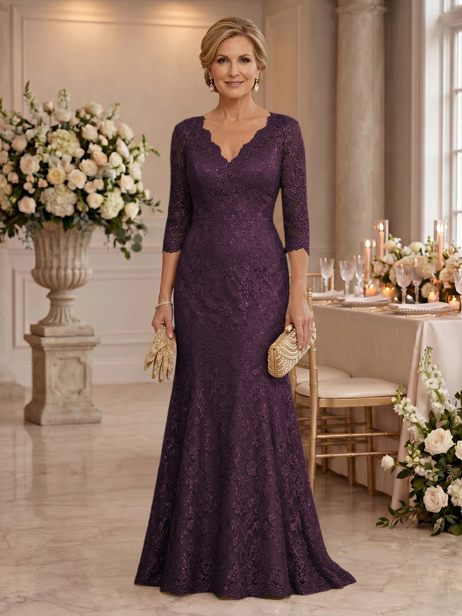 Lace Long Sleeves Mermaid Floor Length Mother of the Bride/Groom Dresses