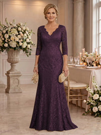 Lace Long Sleeves Mermaid Floor Length Mother of the Bride/Groom Dresses