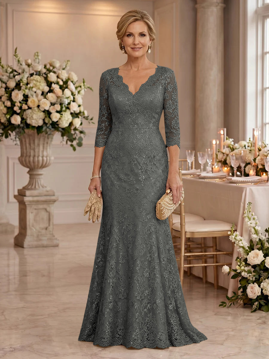 Lace Long Sleeves Mermaid Floor Length Mother of the Bride/Groom Dresses
