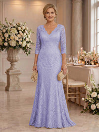 Lace Long Sleeves Mermaid Floor Length Mother of the Bride/Groom Dresses