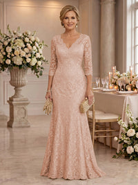 Lace Long Sleeves Mermaid Floor Length Mother of the Bride/Groom Dresses