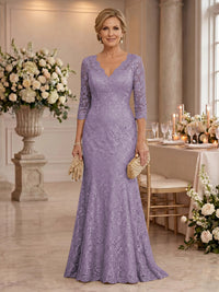 Lace Long Sleeves Mermaid Floor Length Mother of the Bride/Groom Dresses