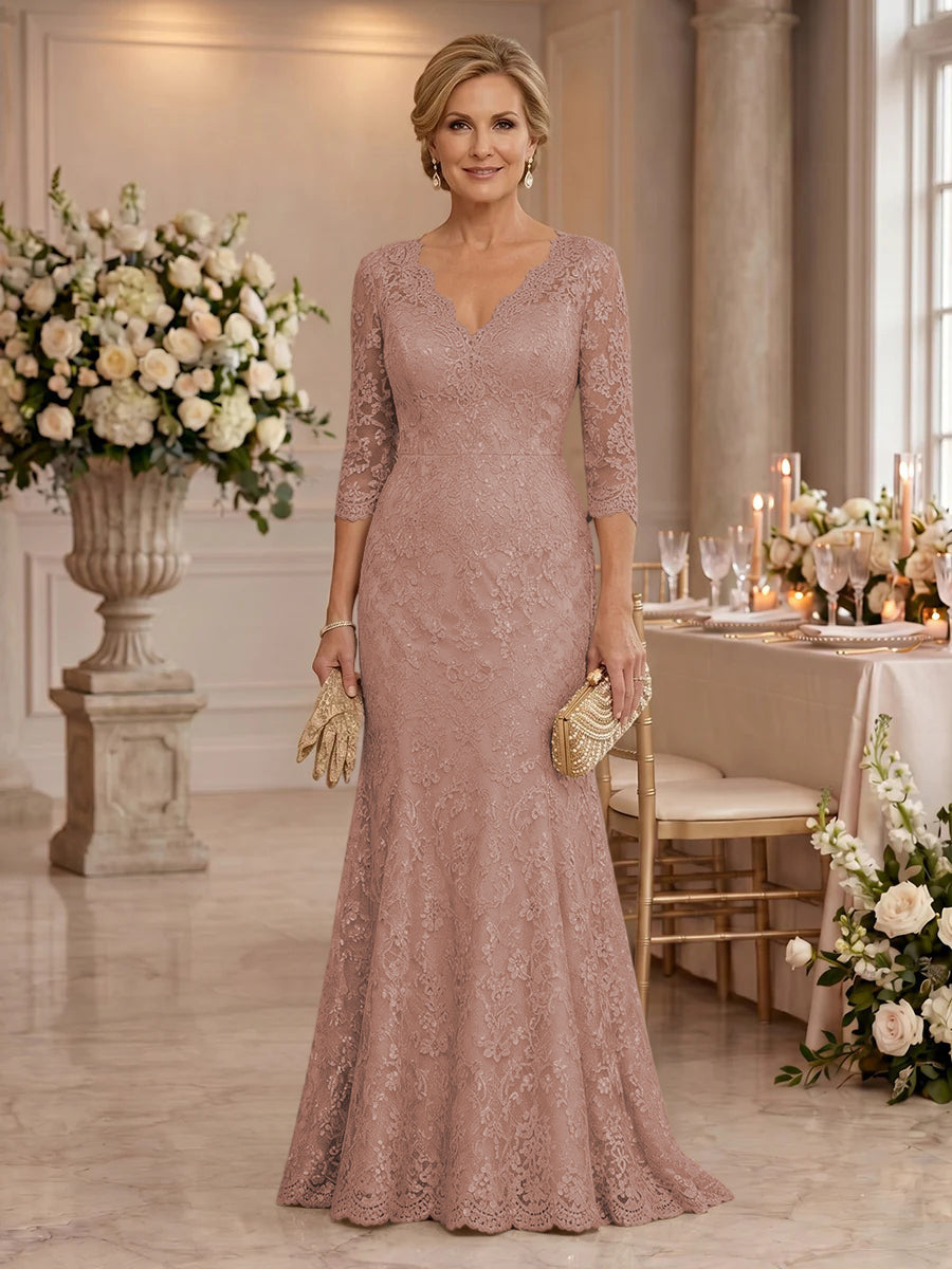 Lace Long Sleeves Mermaid Floor Length Mother of the Bride/Groom Dresses