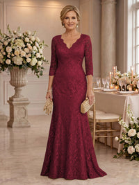 Lace Long Sleeves Mermaid Floor Length Mother of the Bride/Groom Dresses