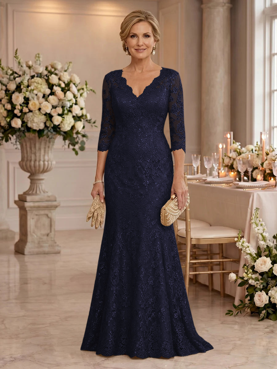 Lace Long Sleeves Mermaid Floor Length Mother of the Bride/Groom Dresses