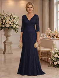 Lace Long Sleeves Mermaid Floor Length Mother of the Bride/Groom Dresses