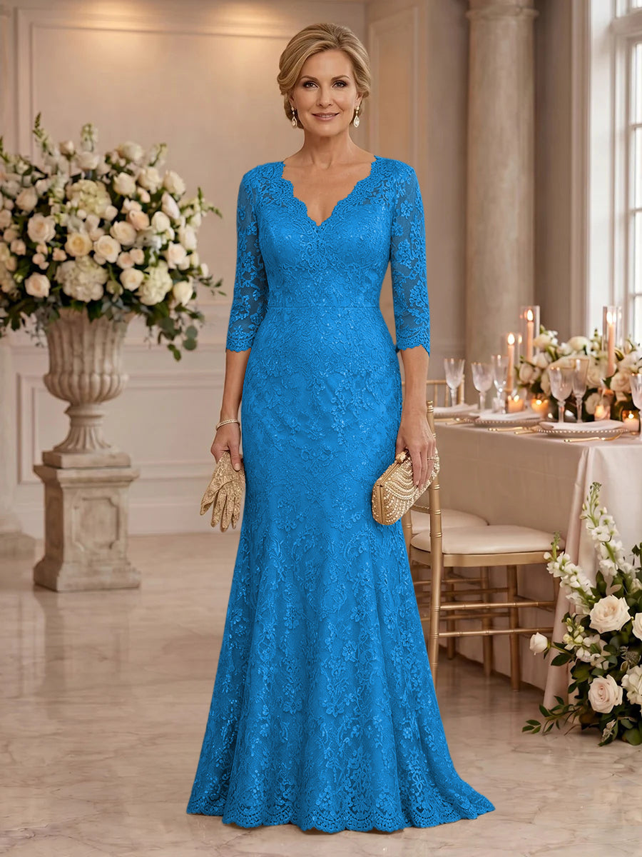 Lace Long Sleeves Mermaid Floor Length Mother of the Bride/Groom Dresses